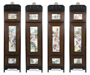 Four 20th C. Chinese Room Screens, With Porcelain Plaques (CTF40)