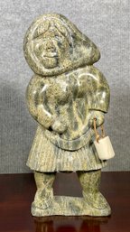 Inuit Soapstone Carving, Woman With Pail By Manasi Akpaliapik (CTF20)