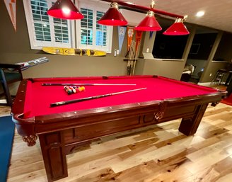 Oak Billiards Table With Accessories