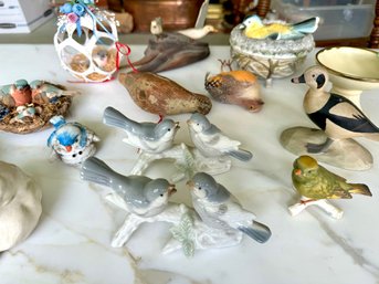 Porcelain And Carved Wooden Bird Collection