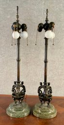 Pr. Antique Bronze And Marble Lamps (CTF20)