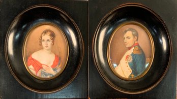 Two Antique Miniature Portraits Paintings, Napoleon Bonapart And Sister Pauline (CTF10)