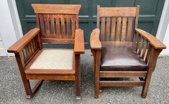 Early 20th C. Mission Oak Rocker And Armchair (CTF20)