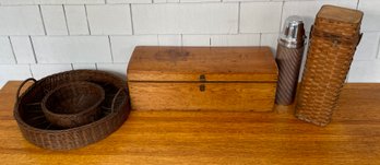 Antique Small Box And Two Vintage Baskets (CTF10)