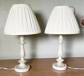 Pair Vintage Brass And Marble Lamps (CTF10)