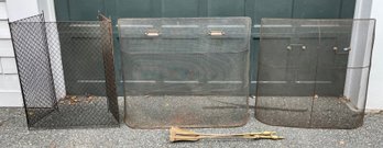 Three Antique Wire Fire Screens With Brass Topped Tools (CTF20)