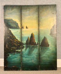 Antique Three Panel Screen, Seascape (CTF20)