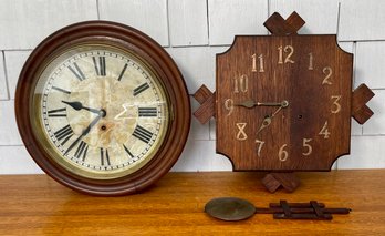 Two Vintage And Antique Wall Clocks, Waterbury Clock Co. And Other (CTF10)