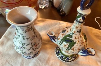 Two Portuguese Hand Painted Ceramic Vases (CTF10)