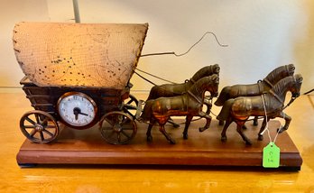 Vintage United Brass Covered Wagon Clock