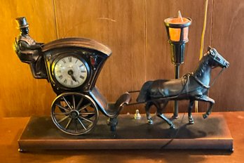 Vintage Mechanical Horse And Carriage Clock And Lamp