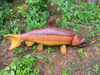 Vintage Carved And Painted Wood Fish Trade Sign (CTF20)