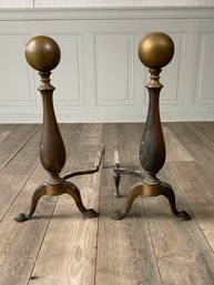 Vintage Large Scale Brass Andirons (CTF20)
