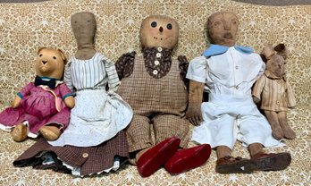 5 Vintage Fabric Dolls, 2 Of 2 (CTF10)