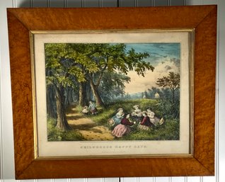 Antique Currier & Ives Print, Childhood Happy Days (CTF10)
