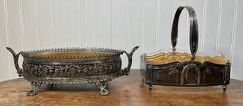 Antique Silver Planter And Silver Plated Basket  (CTF10)