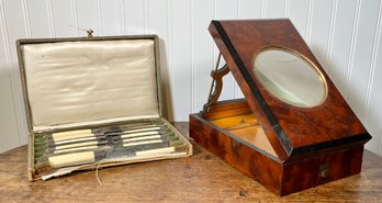 Antique Wood Viewing Box With Knife Set (CTF10)