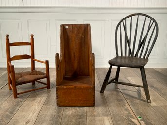 18th C. Childs Chair And Others, 3 Pcs (CTF20)