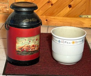 Decorated Milk Can & Ceramic Plant Pot (CTF20)