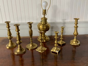 Vintage And Antique Brass Candlesticks And Lamp (CTF10)