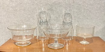 Antique Blown Glass Compotes And Hurricanes, 5pcs (CTF30)