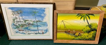 Vintage J. Vaughn Painting & Alfred Birdsey Print