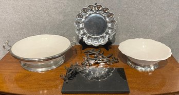 Pewter & Porcelain, And Metal Serving Ware, 5pcs. (CTF20)