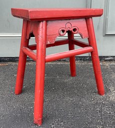 Vintage Red Painted Chinese Stool (CTF10)