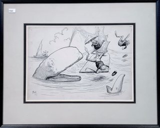 E.W. Kemble 1887 Illustration, Comical Whaling Scene (CTF10)