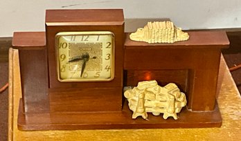 Vintage United Lighted Clock W/Fireplace