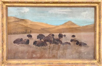 20th C. Oil On Canvas, Buffalo On Prairie (CF10)