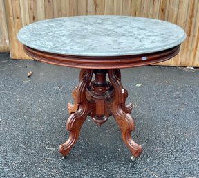 Victorian Marble Topped Walnut Parlor Table (CTF30)