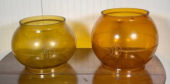 Two Antique G.E. Glass Post Lantern Globes (CTF20)