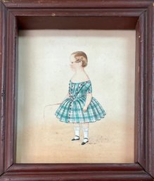 19th C. Miniature Watercolor Of Girl, Thelma Zak Estate (CTF10)