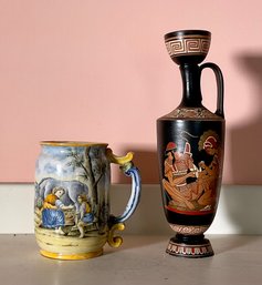 Vintage Majolica Mug With Greek Lekythos (CTF10)