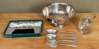 Silver Plated Bowl, Flatware, And More, 8 Pcs (CTF10)