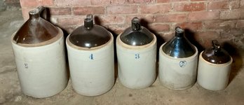 Five Vintage Graduated Stoneware Jugs (CTF30)