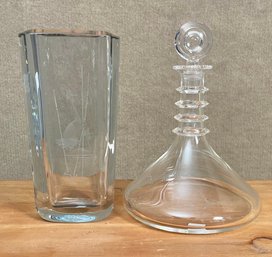 Vintage Etched Vase And Steuben Crystal Decanter (CTF10)