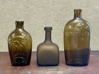 Three Antique Amber Glass Bottles, Thelma Zak Estate (CTF10)