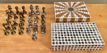 Vintage Metal Chess Pieces And Two Boxes (CTF10)
