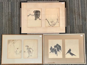 Three Woodblock Prints By Watanabe Seitei, Birds (CTF10)