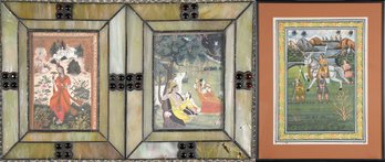Three Persian Works On Paper In Stained Glass Frame (CTF10)