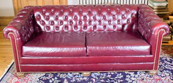 Vintage Burgundy Leather Chesterfield Style Sofa (CTF30)