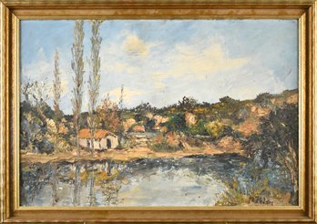 20th C. Oil On Canvas, Landscape With Pond (CTF10)