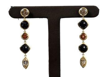 18K Gold Black Spinel & Topaz Hanging Earrings (CTF10)