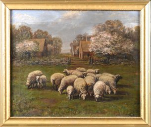 B.V. McGrath Oil On Canvas, Sheep Grazing (CTF10)