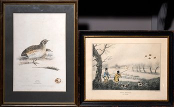 Two Antique Lithographs, Snipe Shooting And Quail (CTF10)