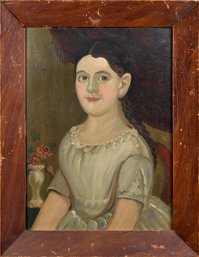 19th C. American School Oil, Portrait Of Girl (CTF10)