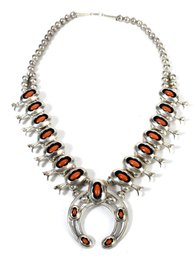 Sterling And Coral Squash Blossom Necklace (CTF10)