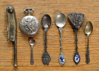 Vintage Sterling Inc. Whistle, Sterling Spoons, Small Pocket Watch, And More (CTF20)